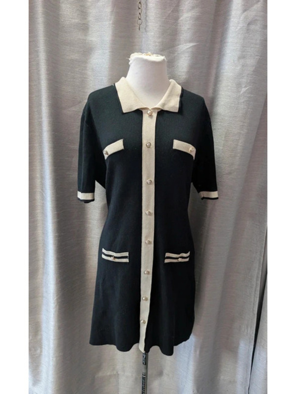 Black White Preppy Knit Sheath Dress 1X XL